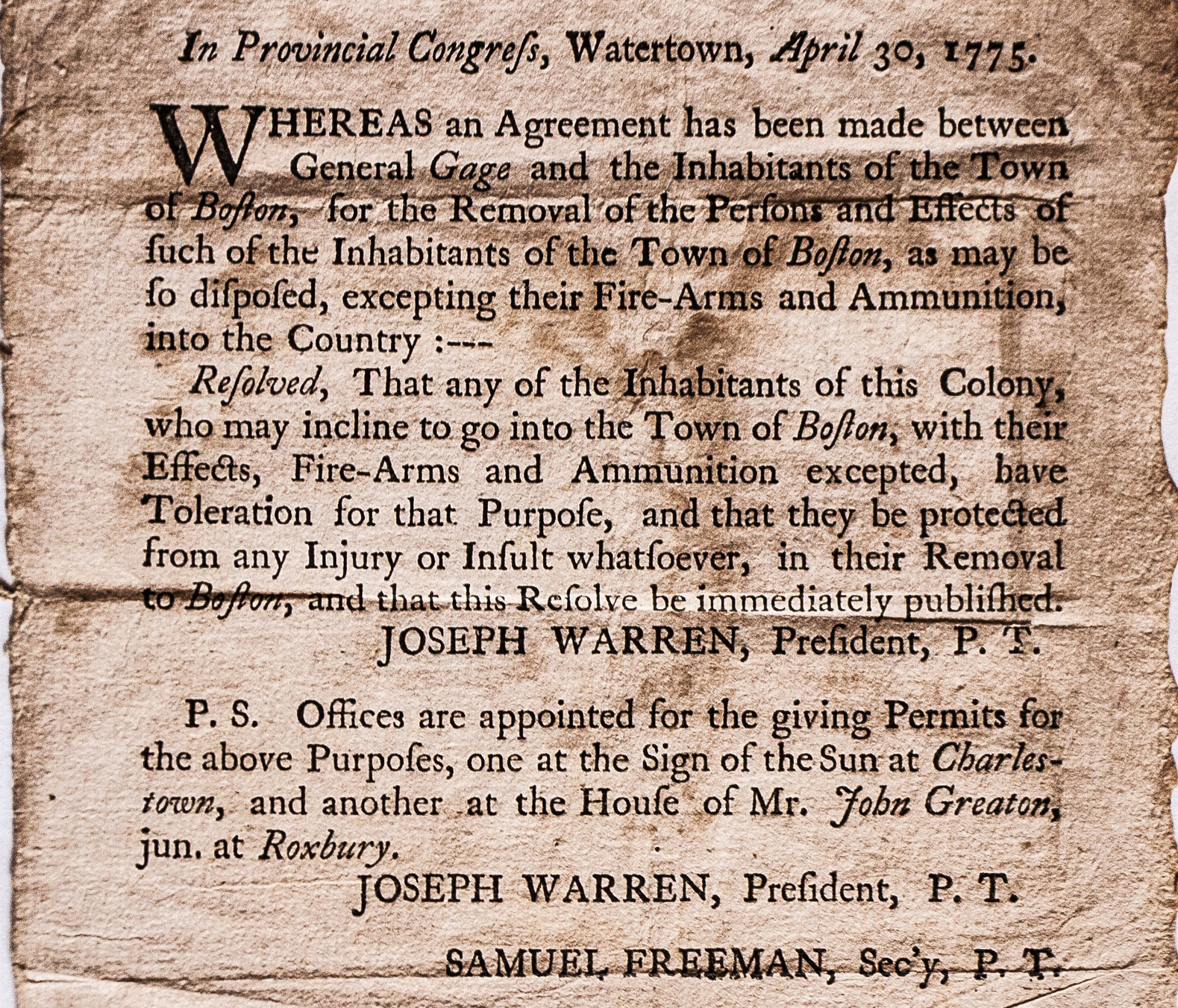April 30, 1775 Notice